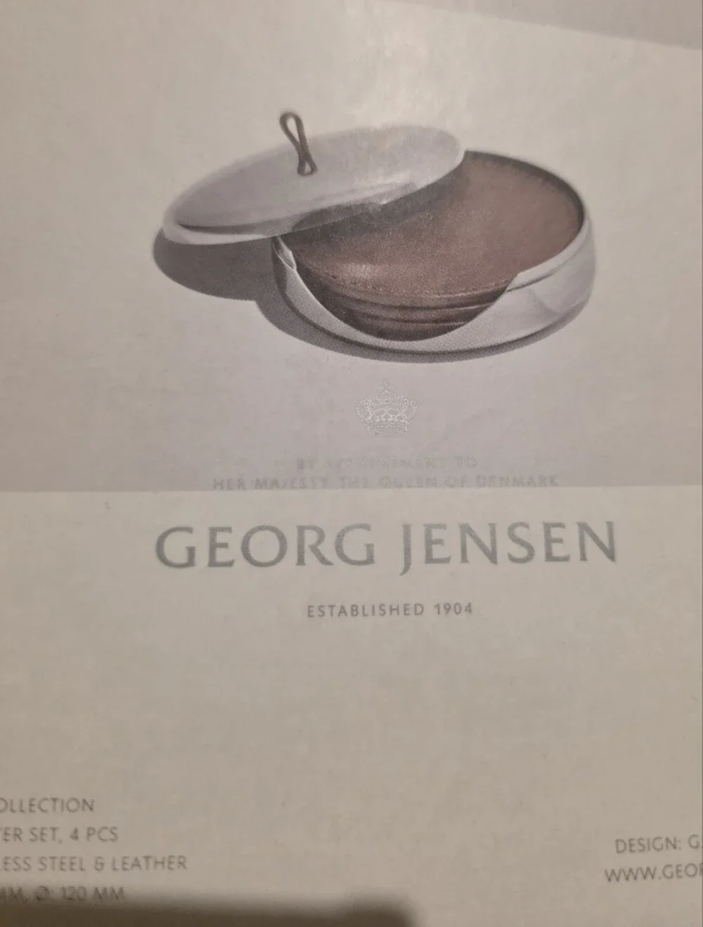 Georg Jensen SKY Collection Coaster Set, Set of 4 Leather Coasters in Stainless